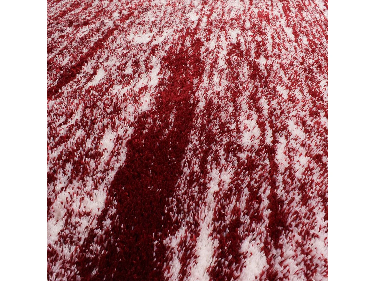 Tapis shaggy 80x300 rectangle tissé rouge et blanc motif faux uni EMBER