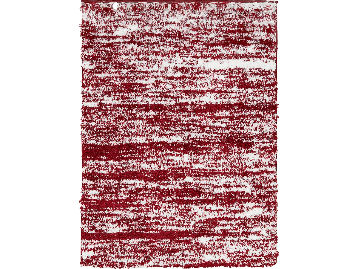 Tapis shaggy 80x300 rectangle tissé rouge et blanc motif faux uni EMBER