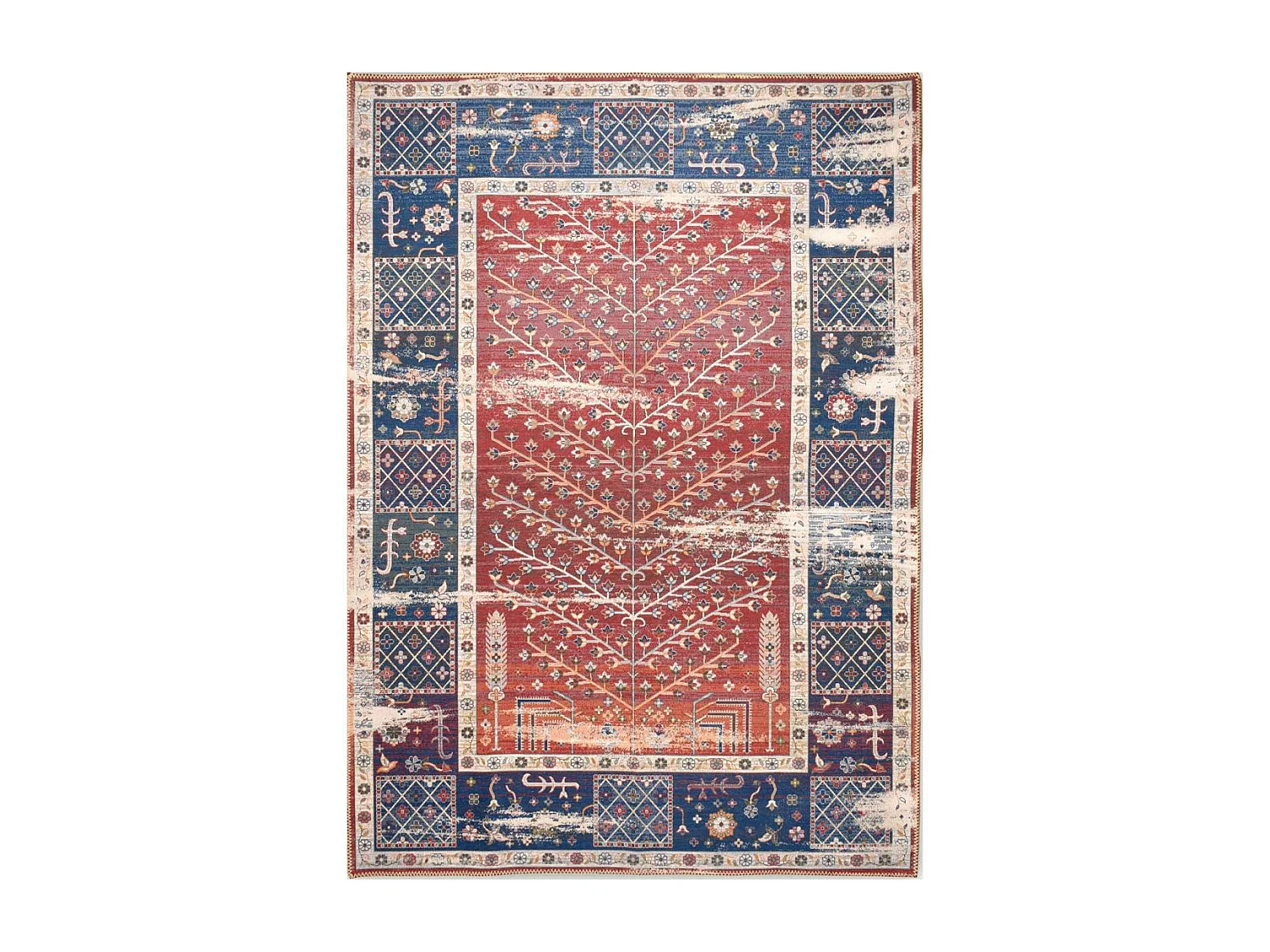 tapis salle à manger 120x170 tissé rouge et bleu rectangle motif baroque SPENO 2