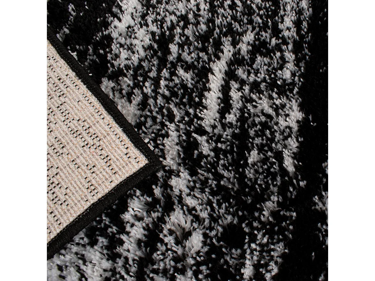 Tapis shaggy 80x300 rectangle tissé noir et blanc motif faux uni EMBER