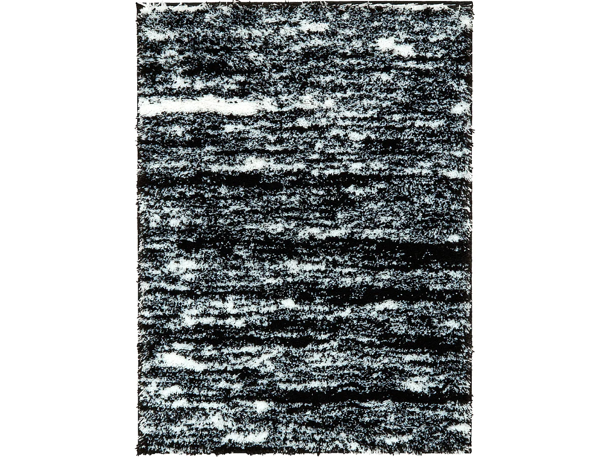 Tapis shaggy 80x300 rectangle tissé noir et blanc motif faux uni EMBER