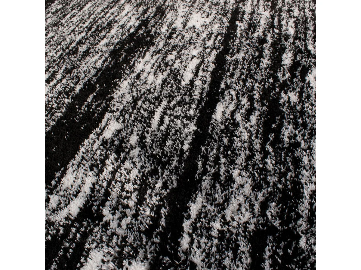 Tapis shaggy 67x180 rectangle tissé noir et blanc motif faux uni EMBER