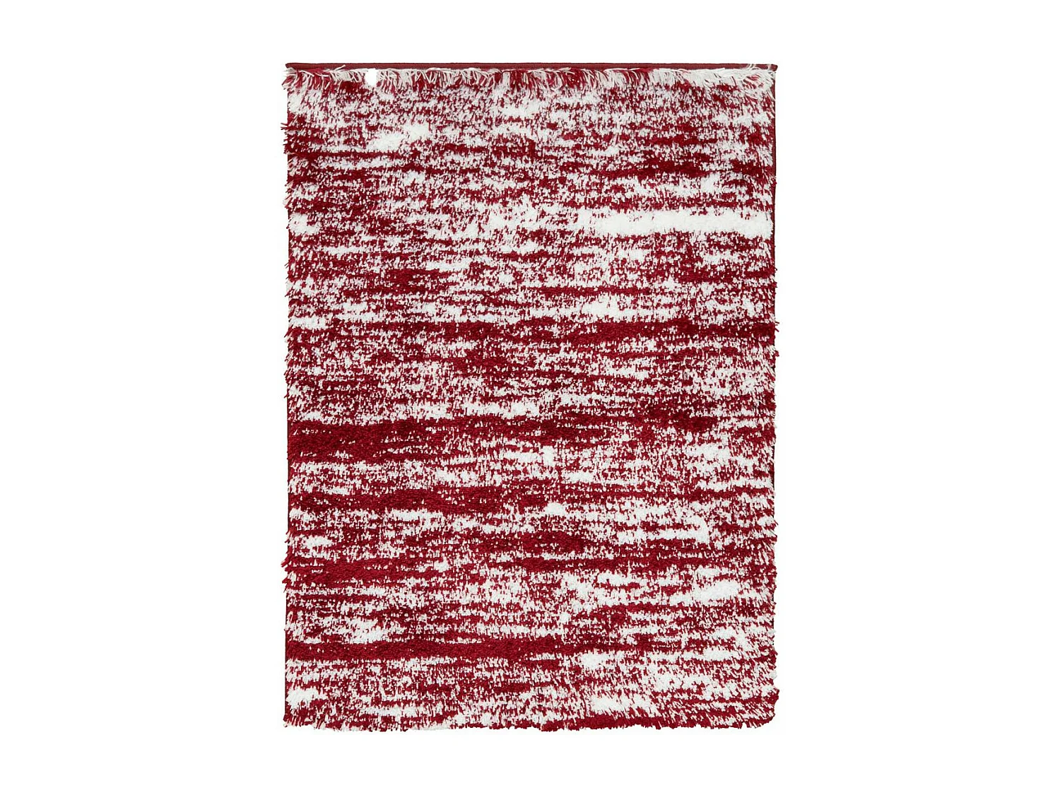 Tapis shaggy 67x180 rectangle tissé rouge et blanc motif faux uni EMBER