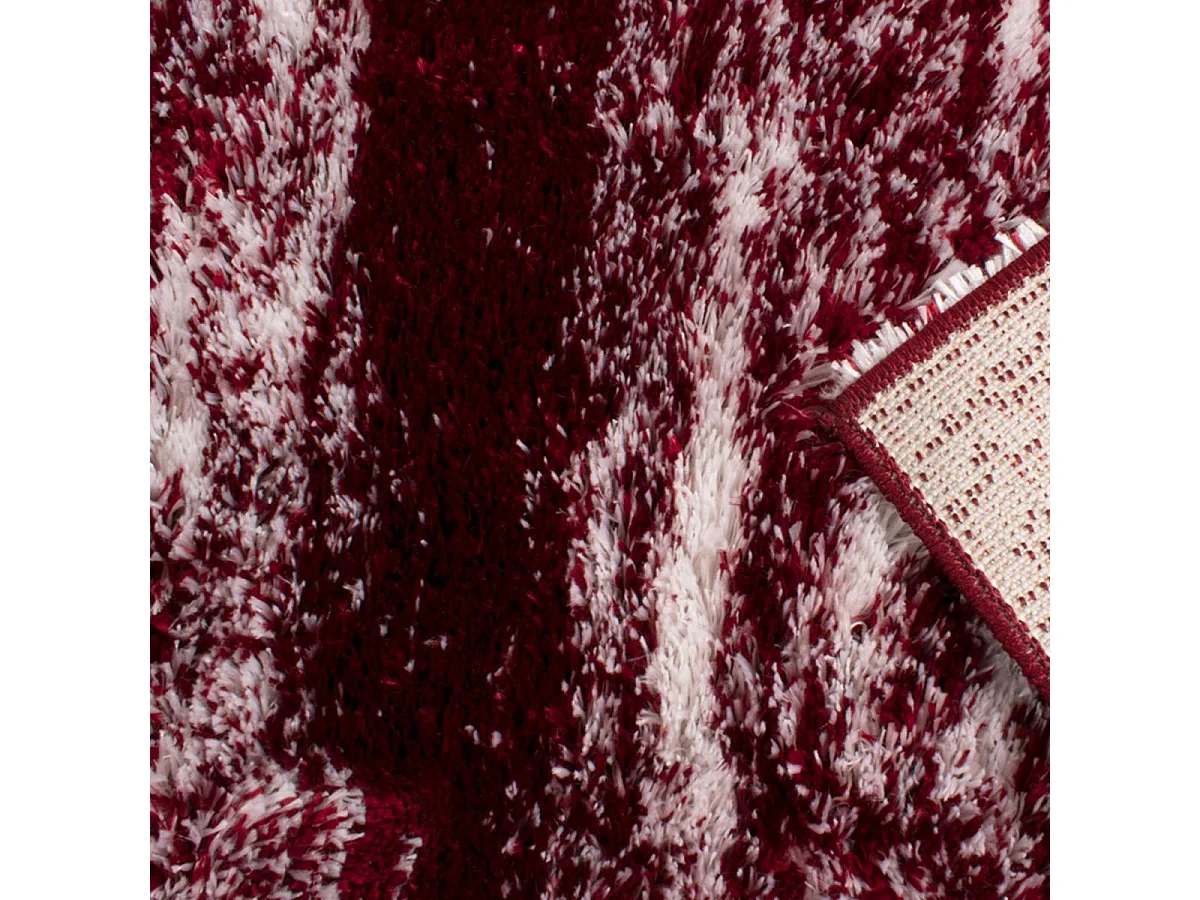 Tapis shaggy 120x160 rectangle tissé rouge et blanc motif faux uni EMBER