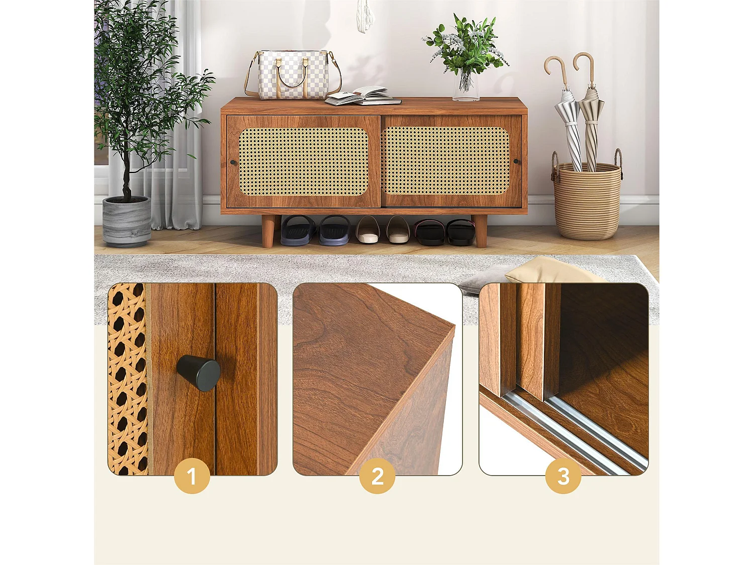 Meuble à chaussures avec 2 portes et des étagères réglables - marron