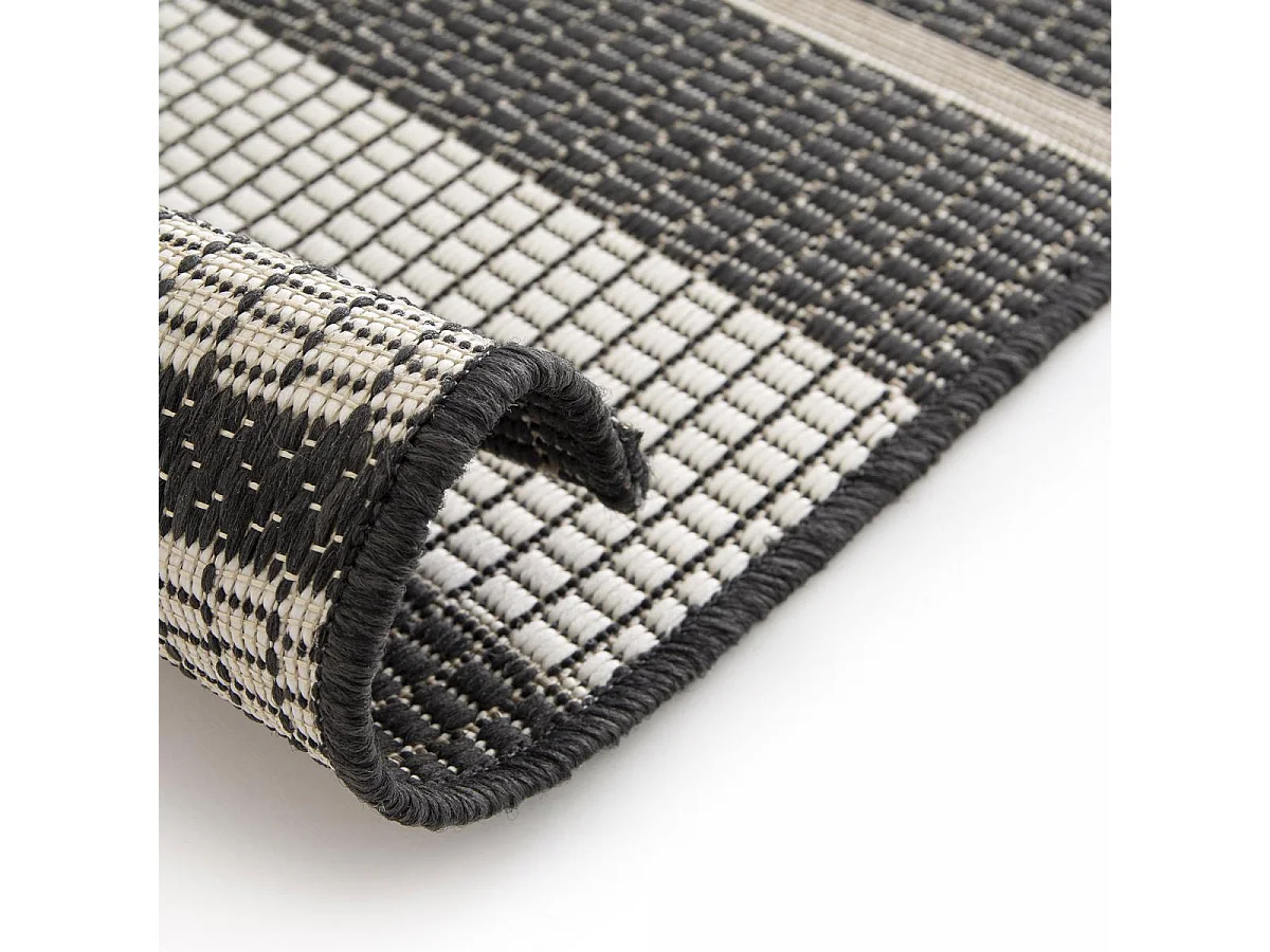 Tapis extérieur 200x290 tissé kilim noir et crème ENANTA 1