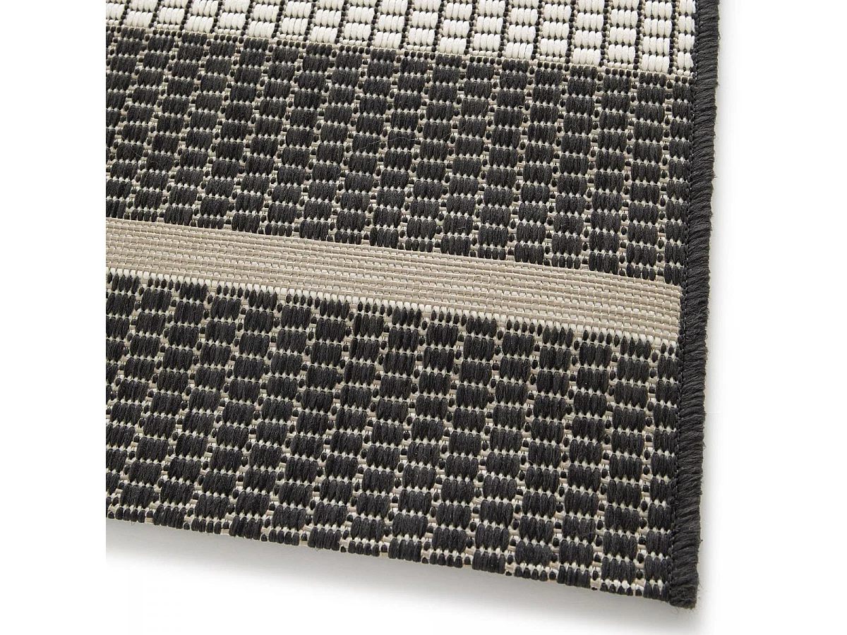 Tapis extérieur 200x290 tissé kilim noir et crème ENANTA 1