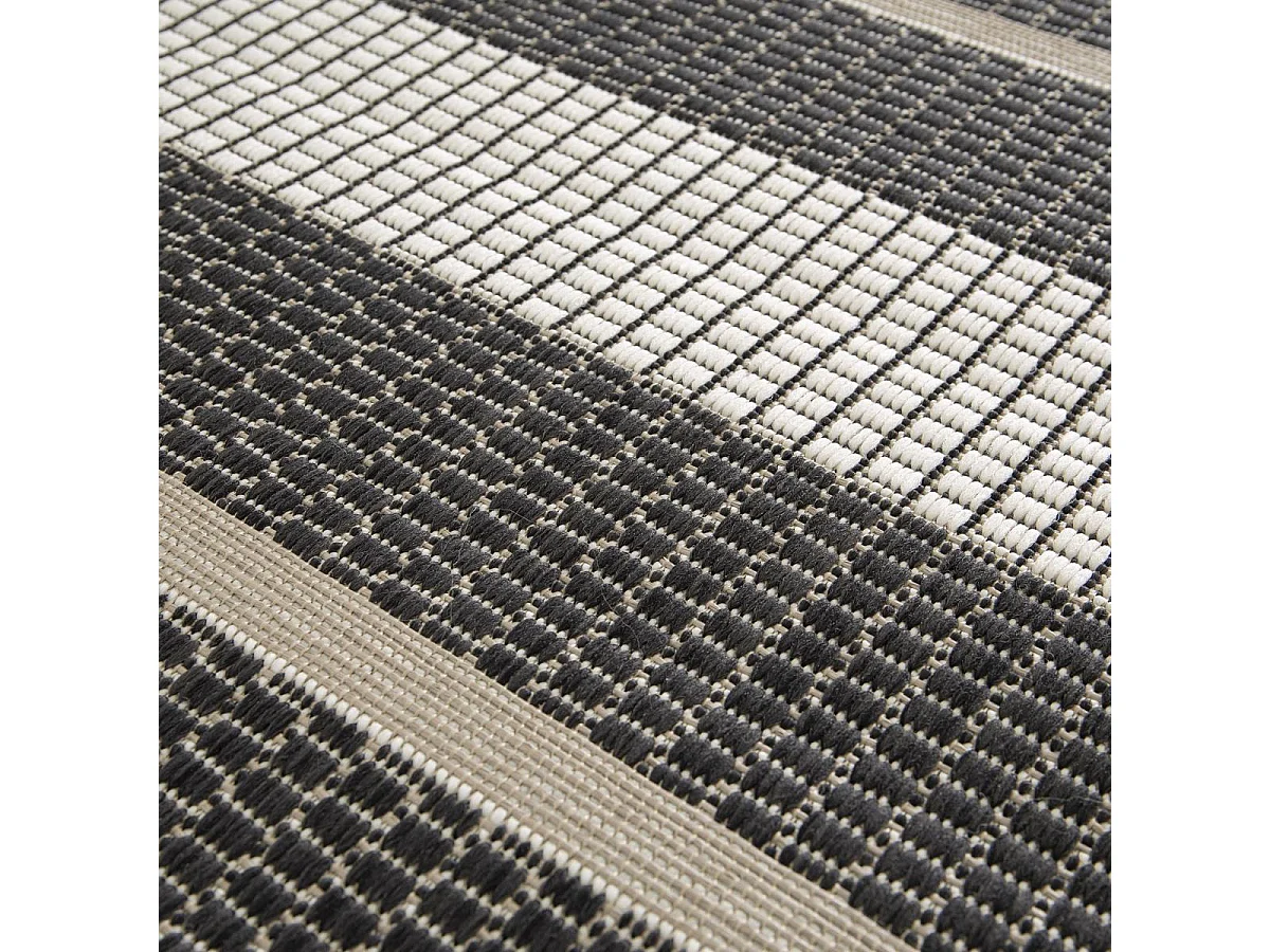 Tapis extérieur 200x290 tissé kilim noir et crème ENANTA 1