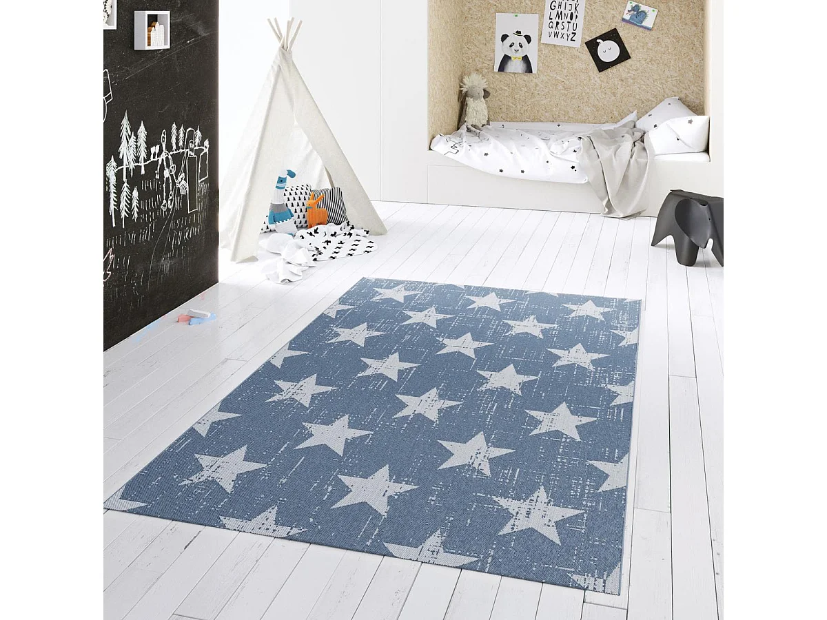 Tapis extérieur 120x170 tissé kilim bleu et crème STALOW 7