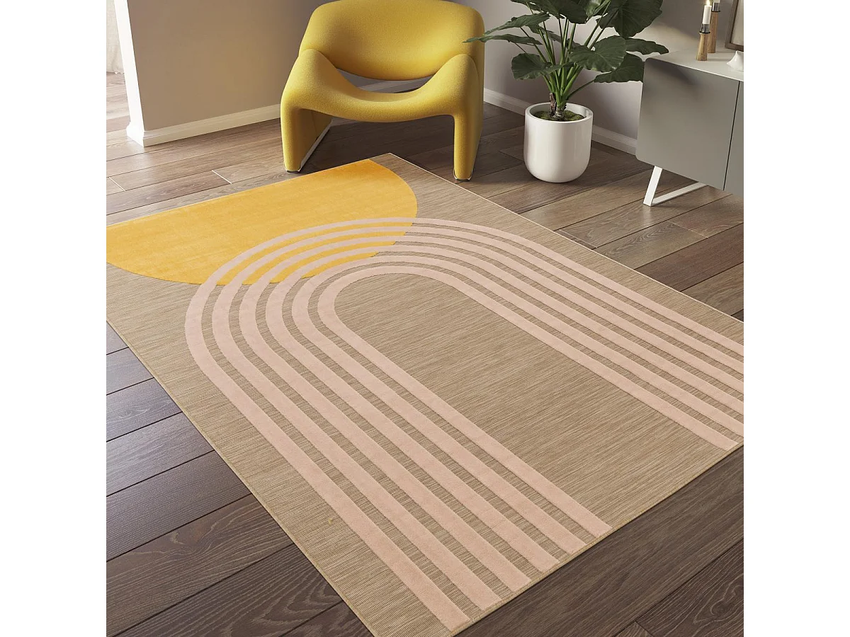 Tapis extérieur 200x290 tissé kilim beige et jaune LUMIERE 8