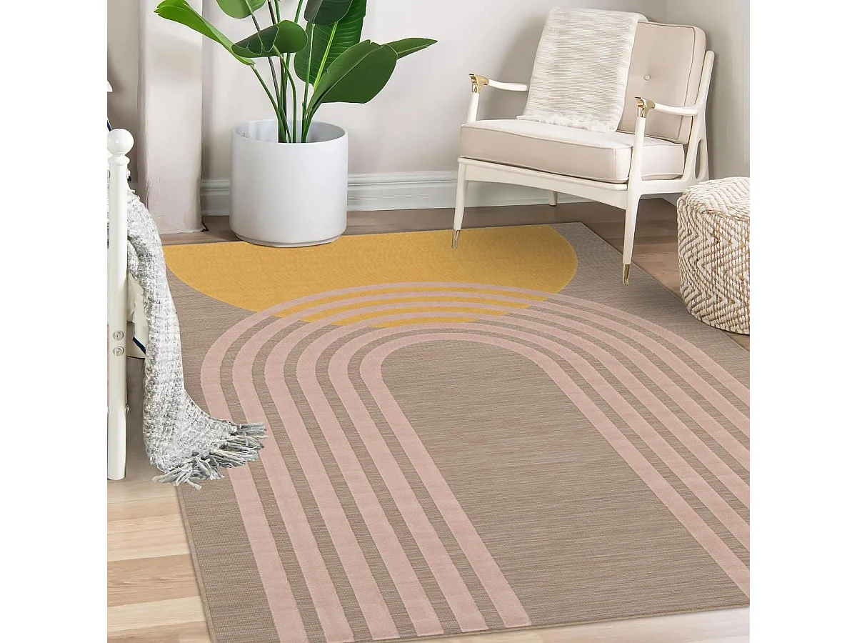 Tapis extérieur 200x290 tissé kilim beige et jaune LUMIERE 8