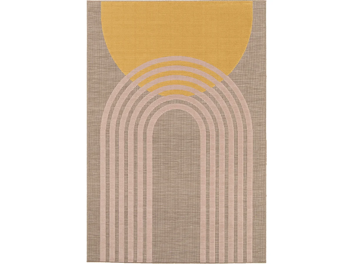 Tapis extérieur 200x290 tissé kilim beige et jaune LUMIERE 8