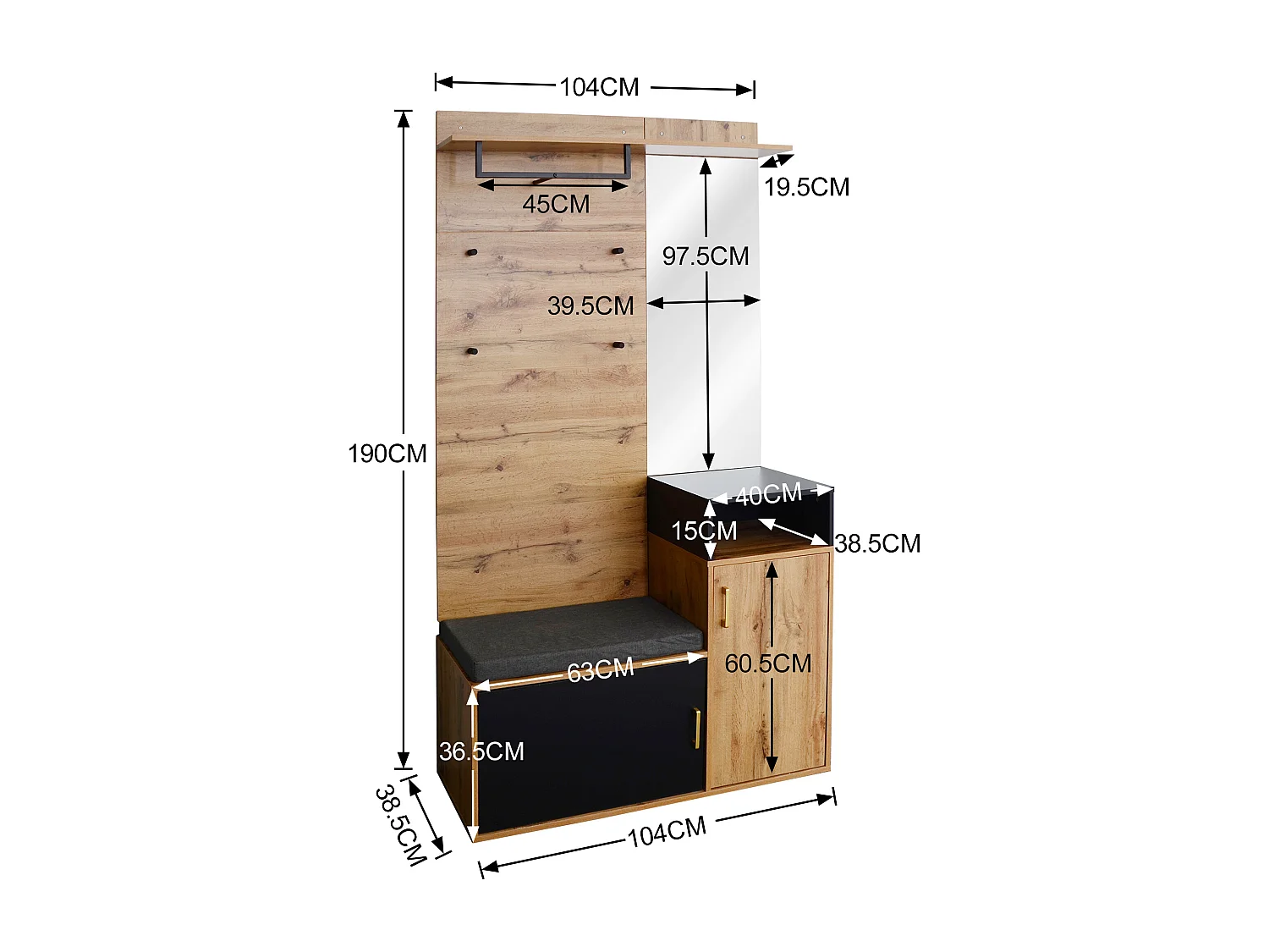 Eingangsbereich mit Spiegel und Schuhschrank - Natur & Schwarz - Geräumig und Elegant