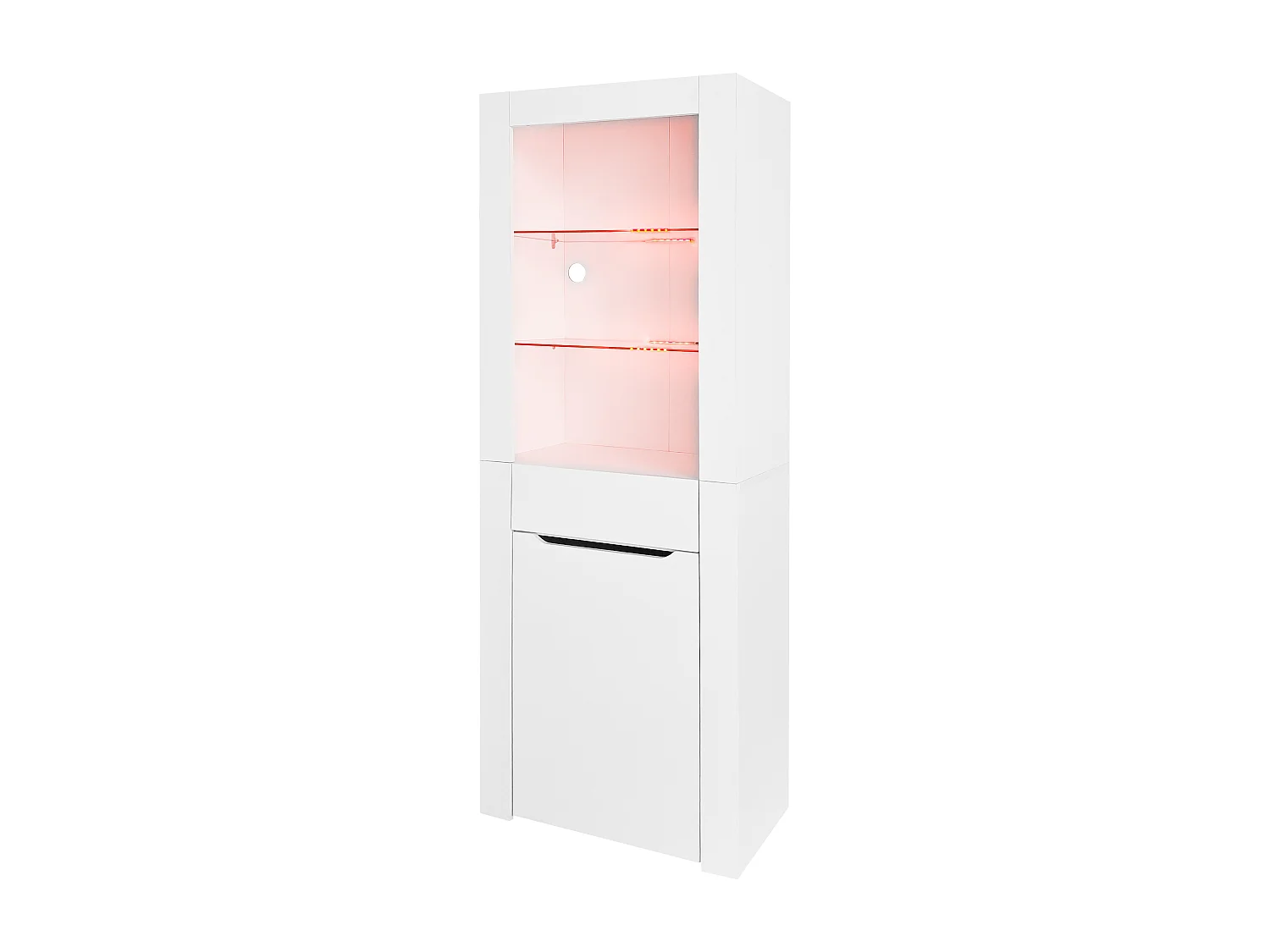 Vitrine avec porte + tiroir + LED - Hauteur 165cm - blanc