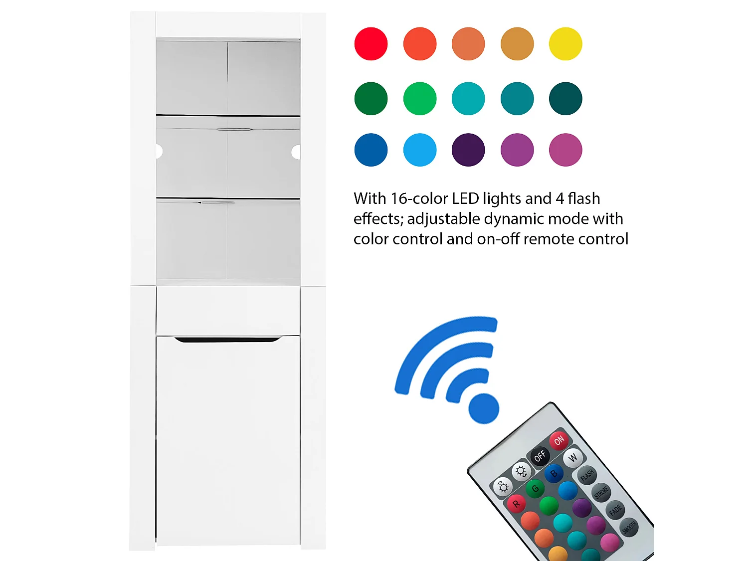 Vitrine avec LED - H 165cm - grand espace de rangement - Blanc