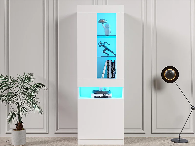 Verticale LED Vitrine Wit 180cm - Glazen Planken - Warme Verlichting - Boekenopslag - PEFC®