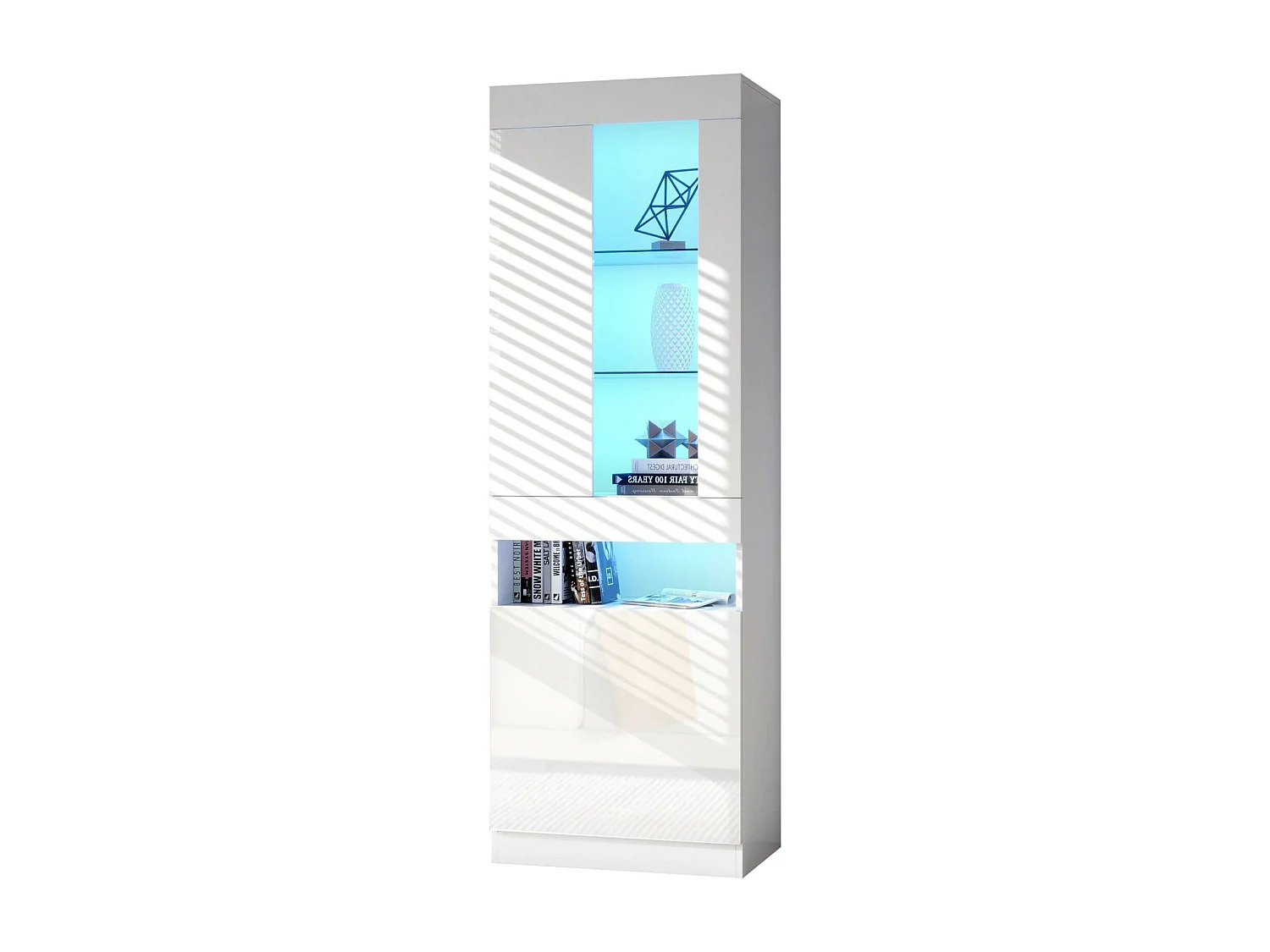 Vitrina Vertical LED Blanco 180cm - Estantes de Vidrio - Iluminación Cálida - Almacenamiento de Libros - PEFC®