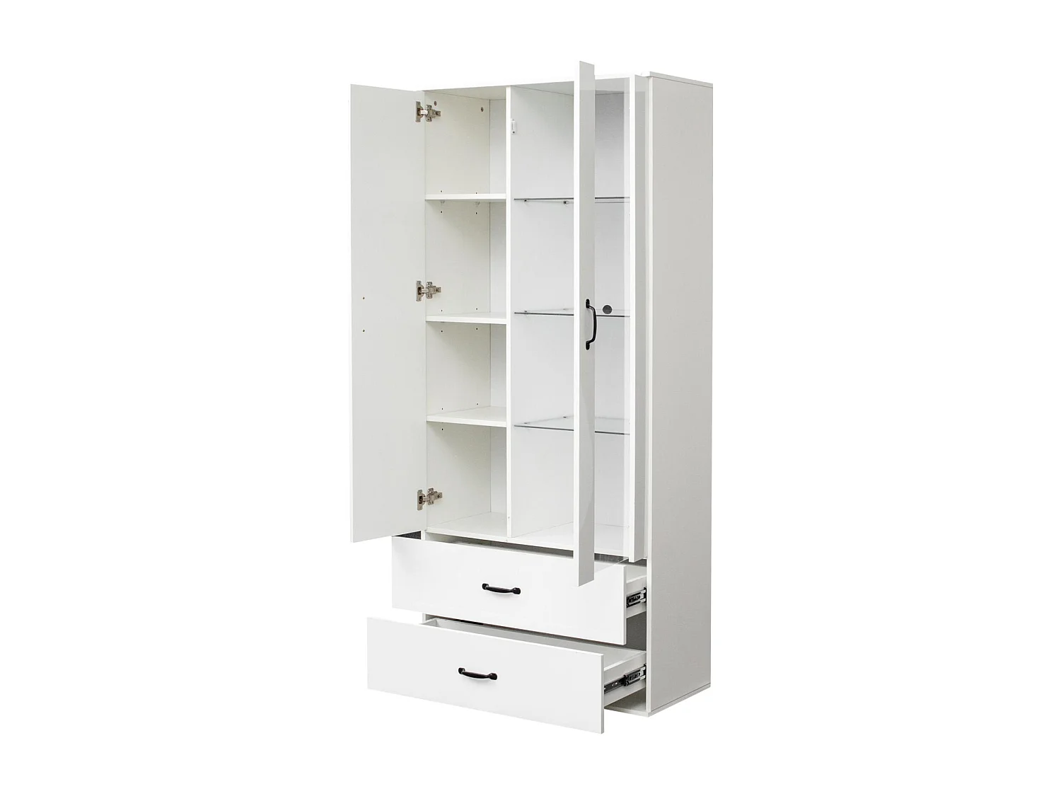 Vetrina con 2 ante e 2 cassetti e LED - Altezza 180 cm - Bianco