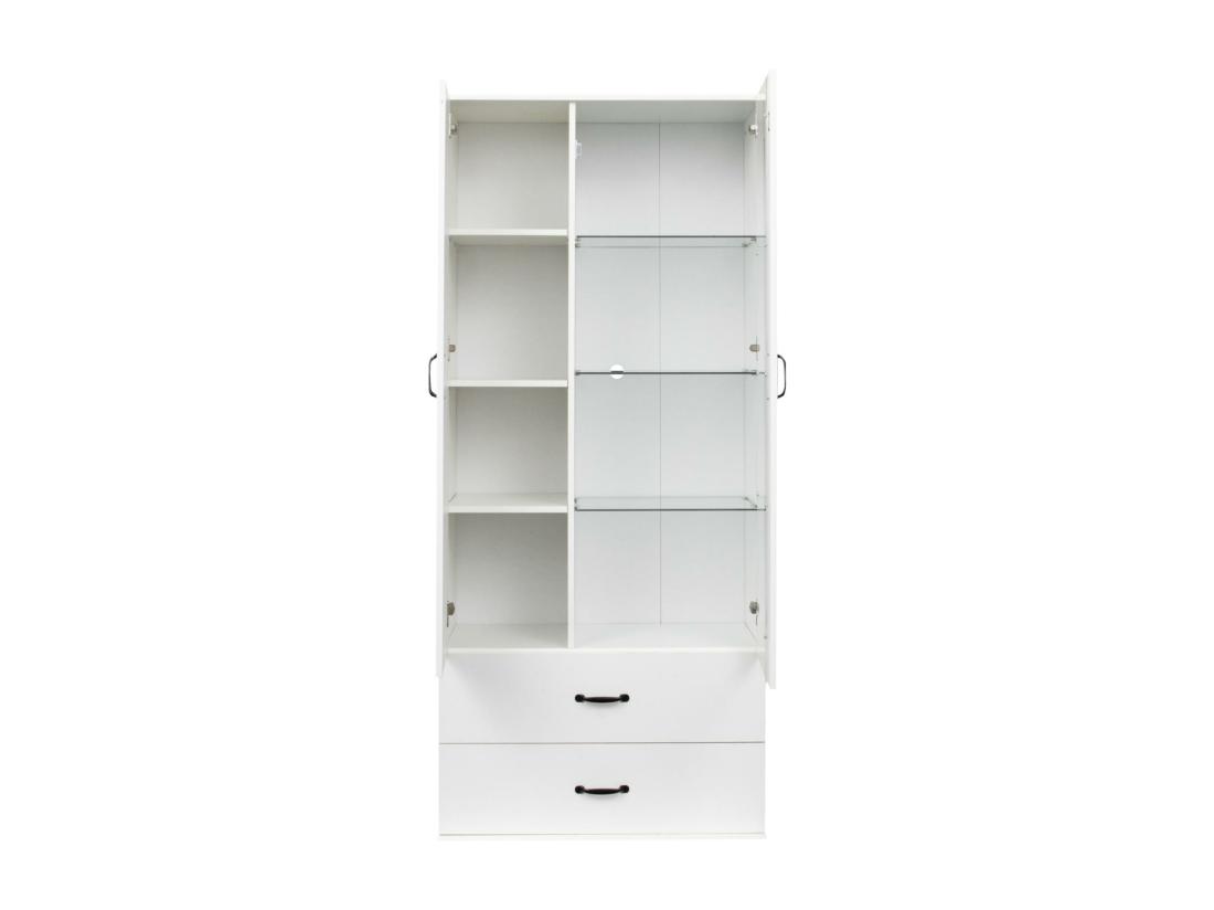 vente unique Vitrine avec 2 porte et 2 tiroirs et LED - Hauteur 180cm - Blanc