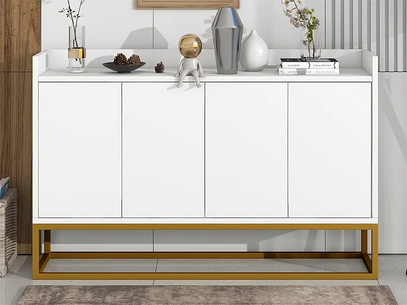 Credenza con 4 ante senza maniglia - stile contemporaneo - legno + metallo - bianco
