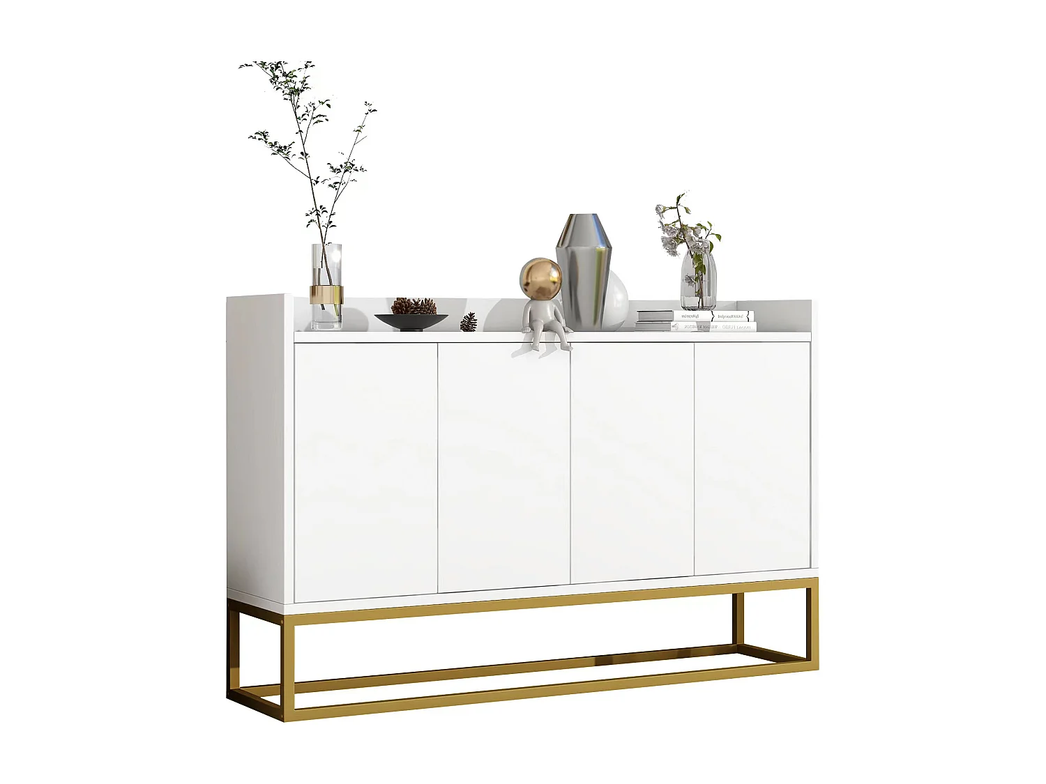 Dressoir met 4 deuren zonder handgreep - eigentijdse stijl - hout + metaal - wit