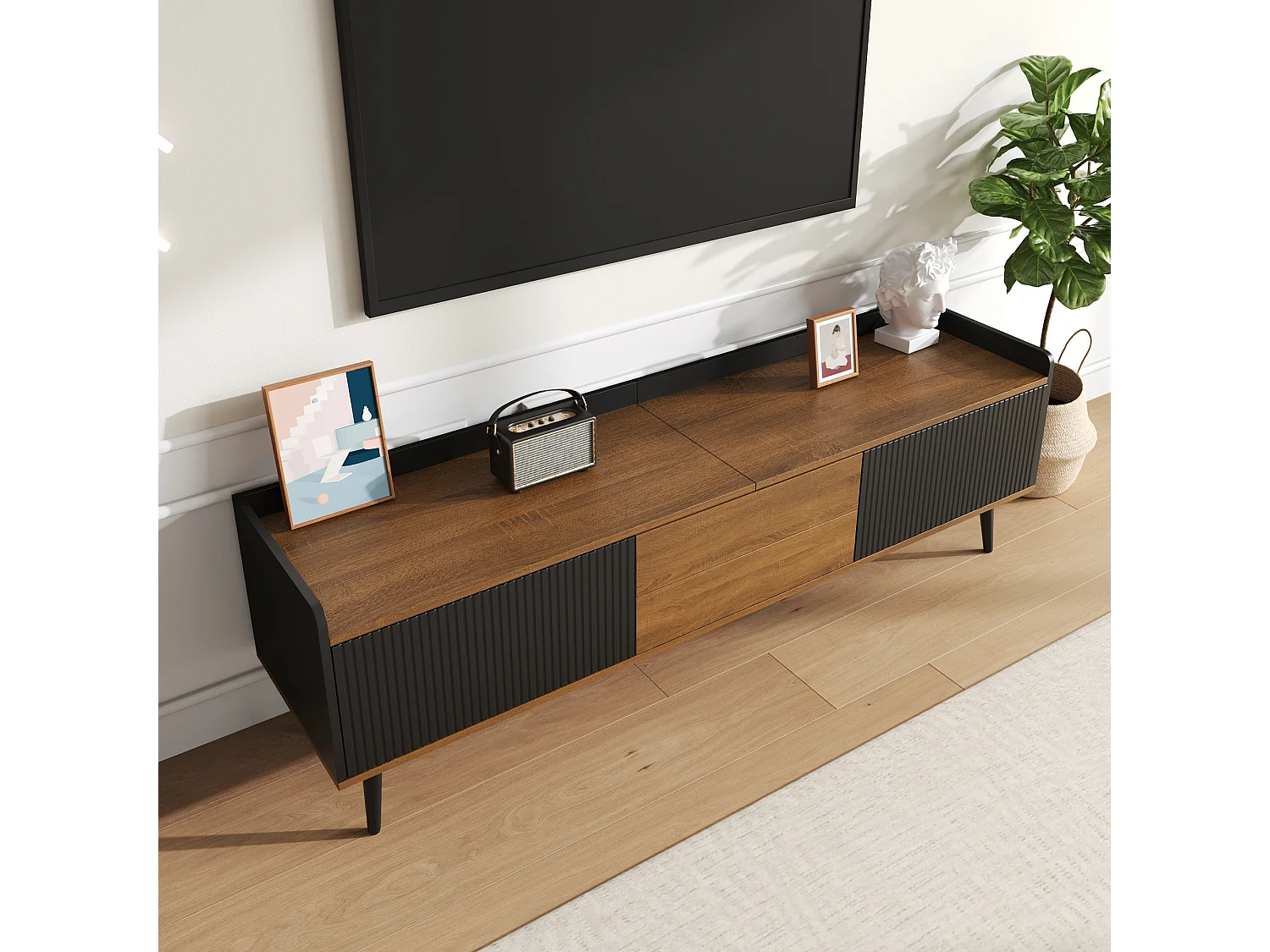 Buffet avec 4 portes sans poignée - style contemporain - bois + métal - blanc
