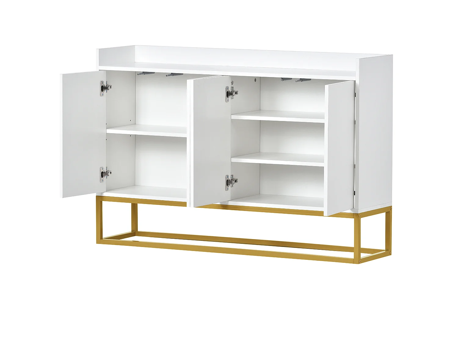 Buffet avec 4 portes sans poignée - style contemporain - bois + métal - blanc