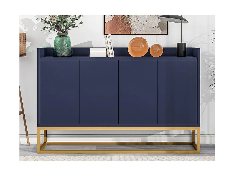 Credenza con 4 ante senza maniglia - stile contemporaneo - legno + metallo - blu