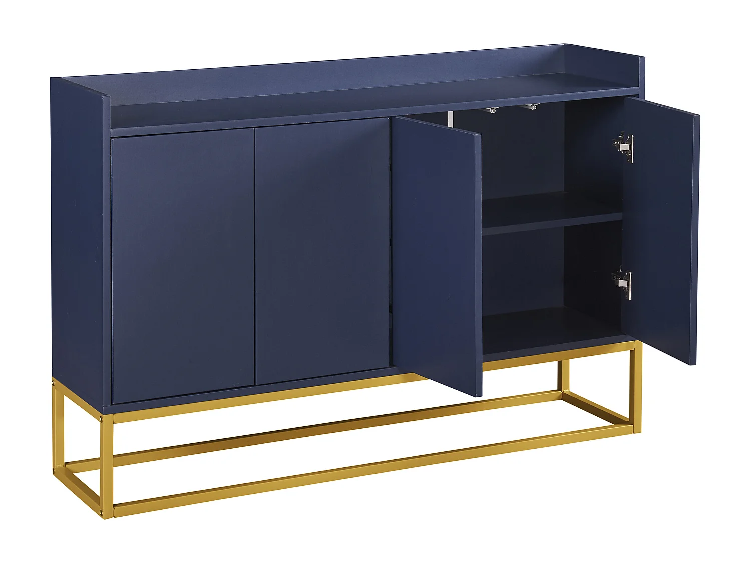 Buffet avec 4 portes sans poignée - style contemporain - bois + métal - bleu