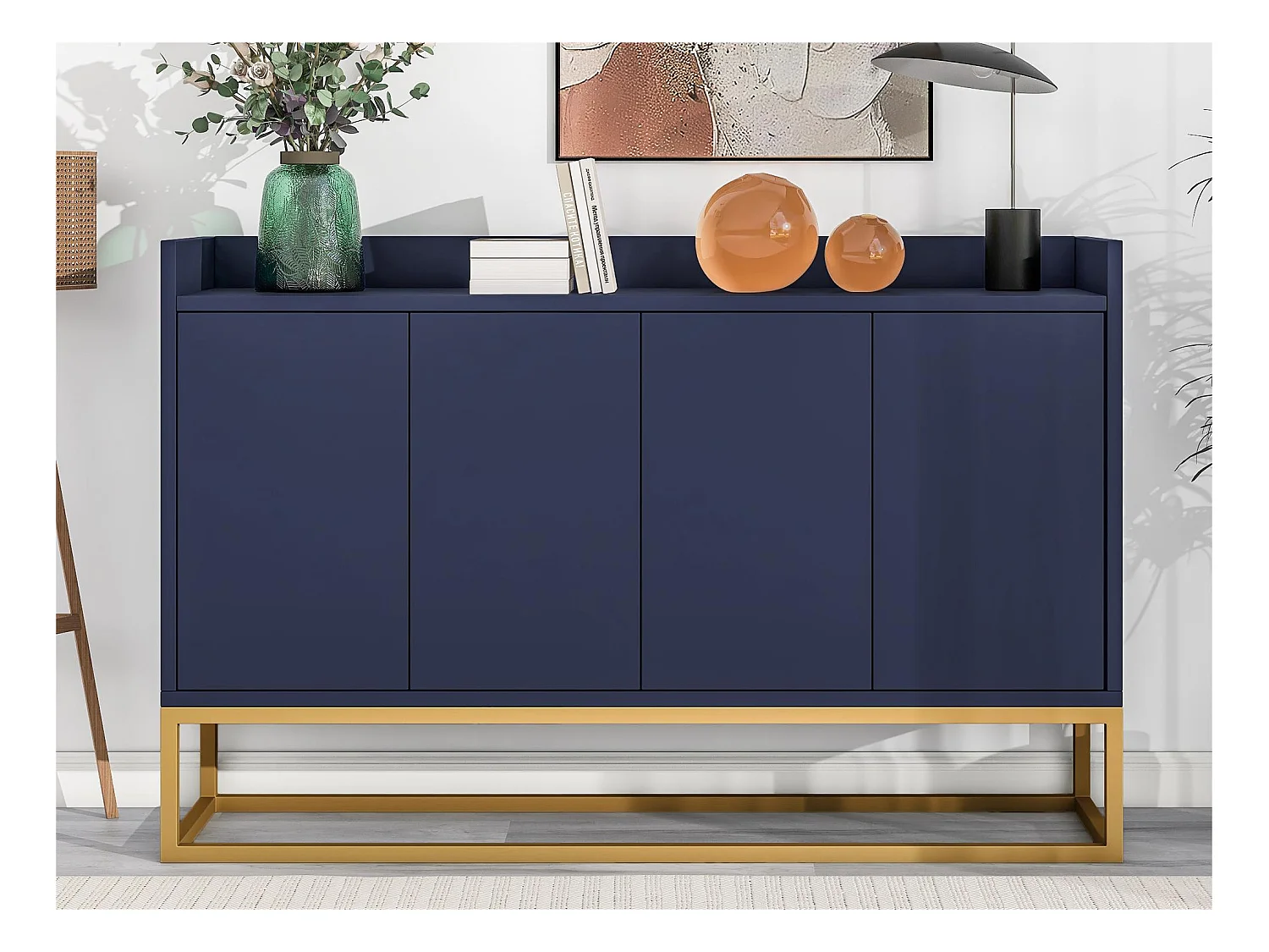 Credenza con 4 ante senza maniglia - stile contemporaneo - legno + metallo - blu