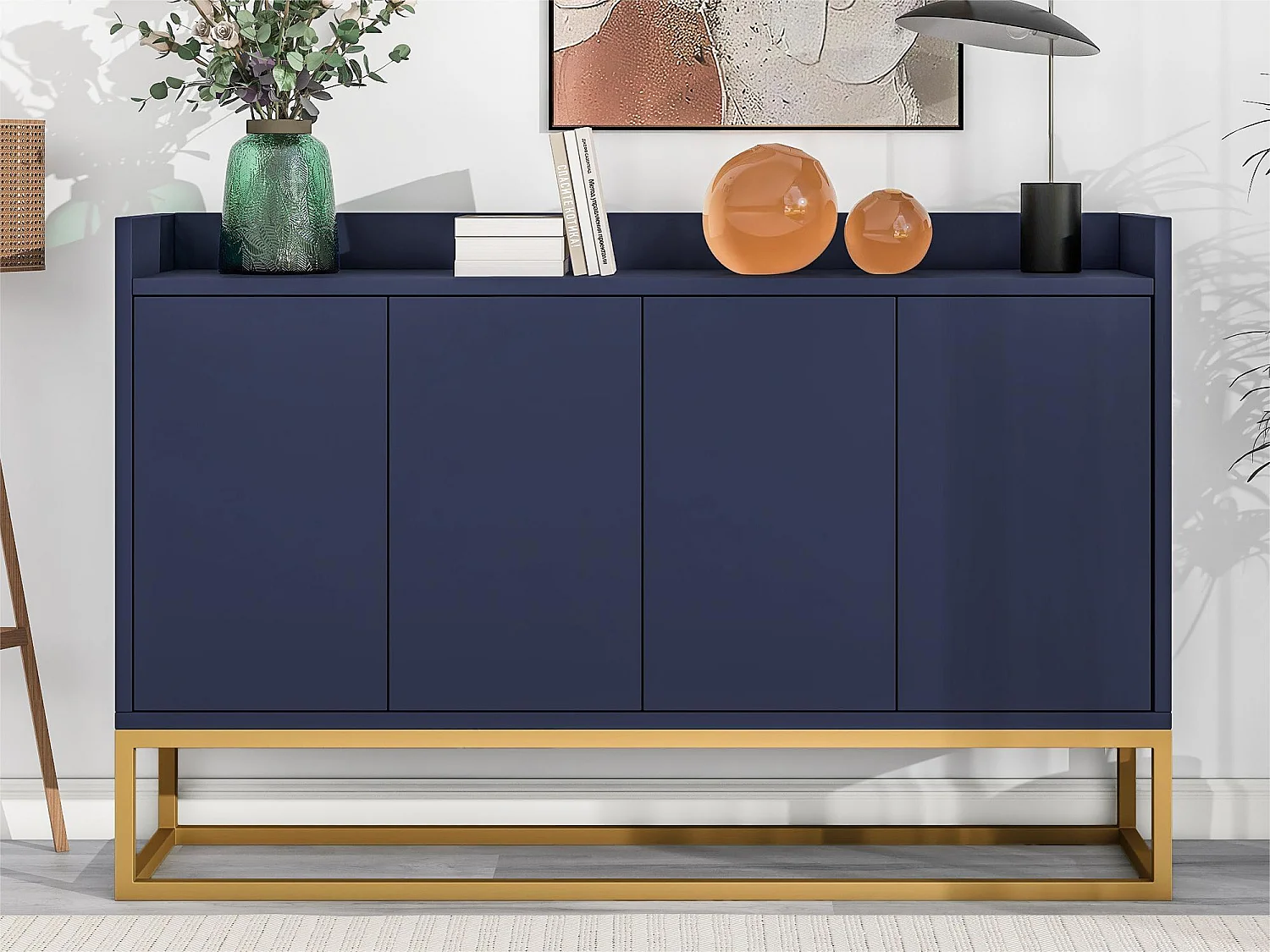 Buffet avec 4 portes sans poignée - style contemporain - bois + métal - bleu