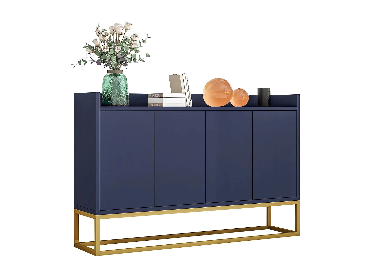 Buffet avec 4 portes sans poignée - style contemporain - bois + métal - bleu