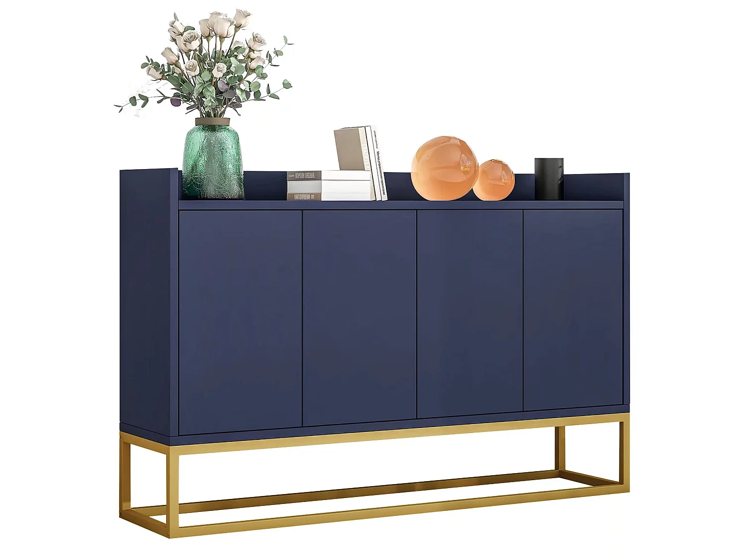Buffet avec 4 portes sans poignée - style contemporain - bois + métal - bleu