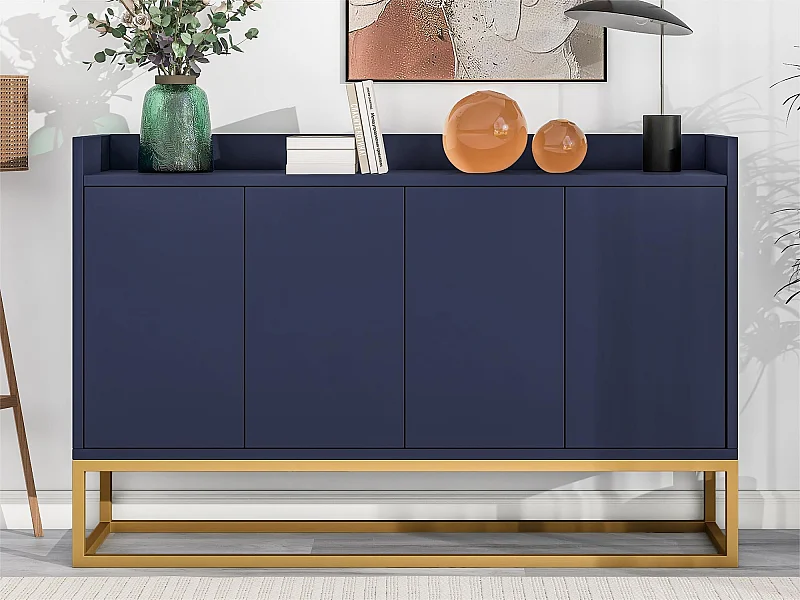 Buffet avec 4 portes sans poignée - style contemporain - bois + métal - bleu