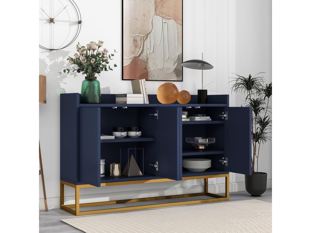 Credenza con 4 ante senza maniglia - stile contemporaneo - legno + metallo - blu