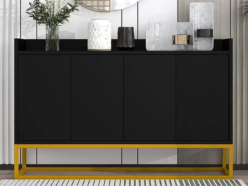 Sideboard mit 4 Türen ohne Griff – zeitgenössischer Stil – Holz + Metall – Schwarz