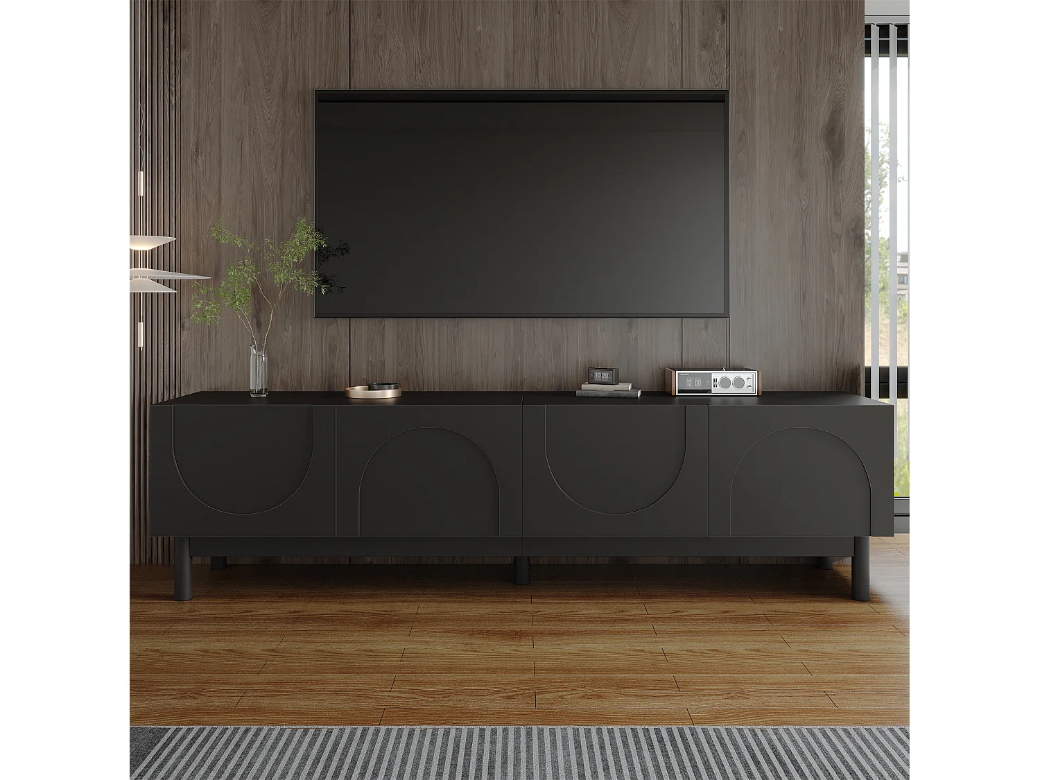Buffet avec 4 portes sans poignée - style contemporain - bois + métal - noir