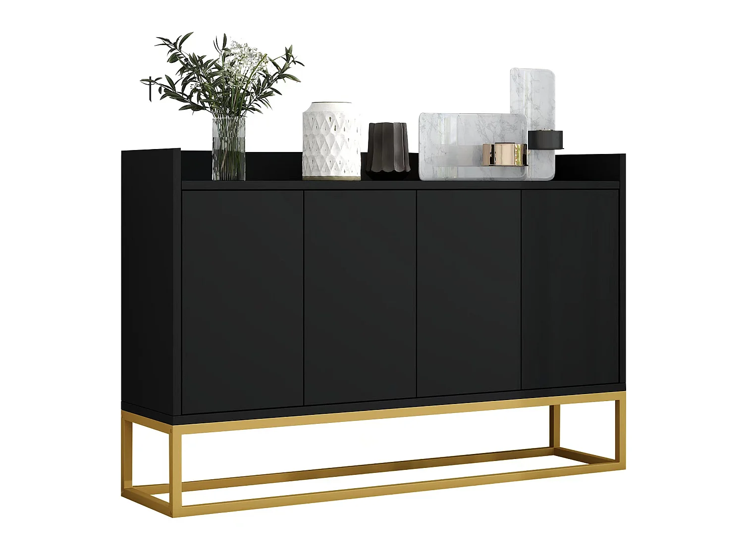 Buffet avec 4 portes sans poignée - style contemporain - bois + métal - noir