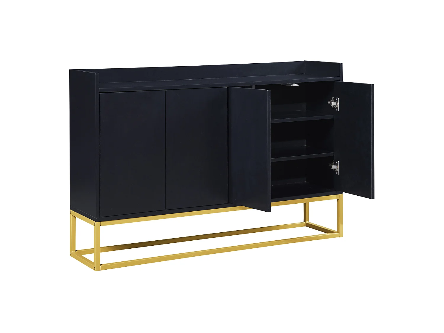 Buffet avec 4 portes sans poignée - style contemporain - bois + métal - noir
