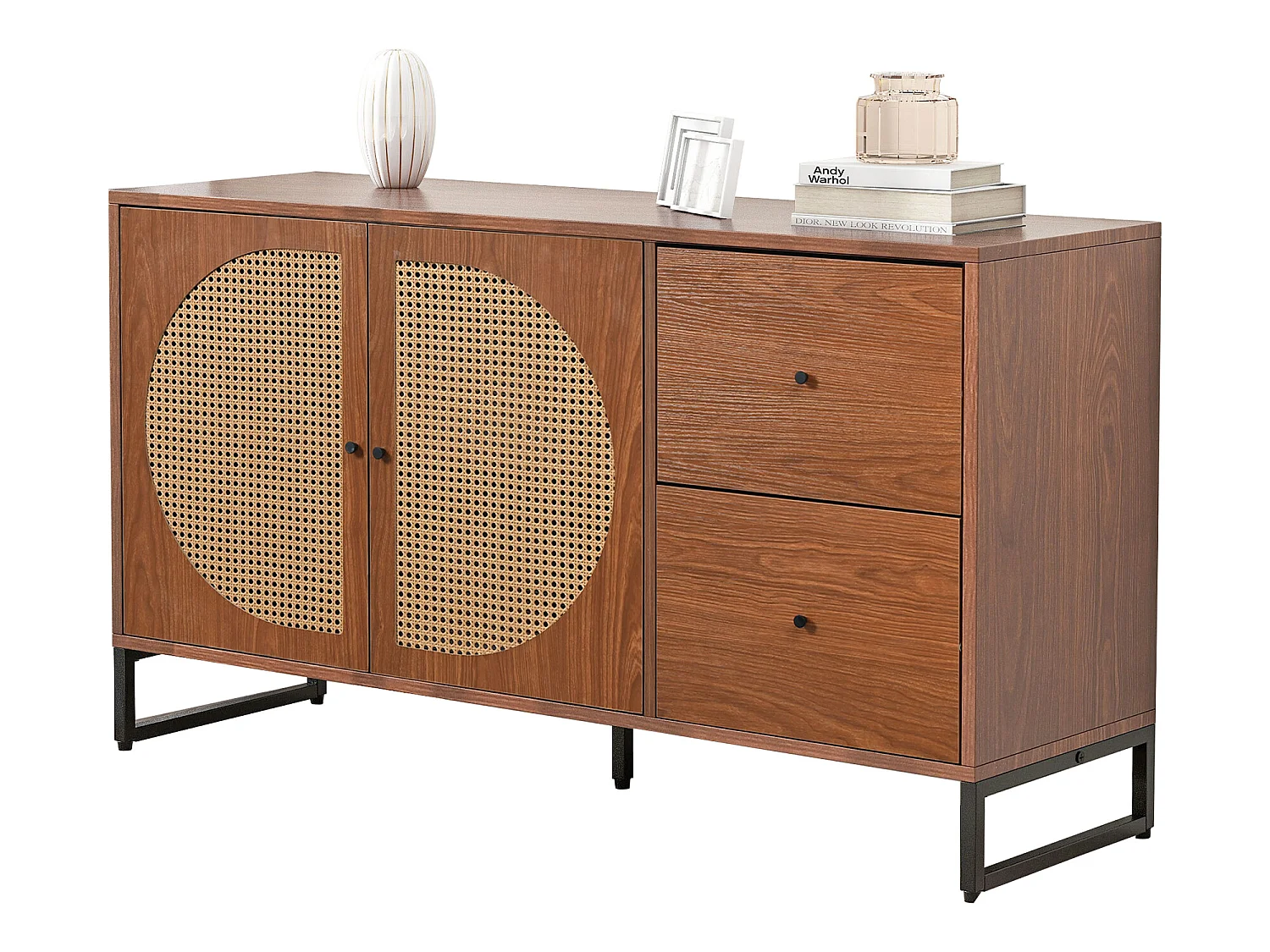 Buffet bas - 2 portes et 2 tiroirs - Naturel foncé