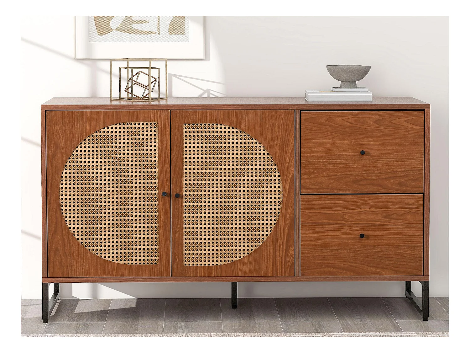 Buffet bas - 2 portes et 2 tiroirs - Naturel foncé
