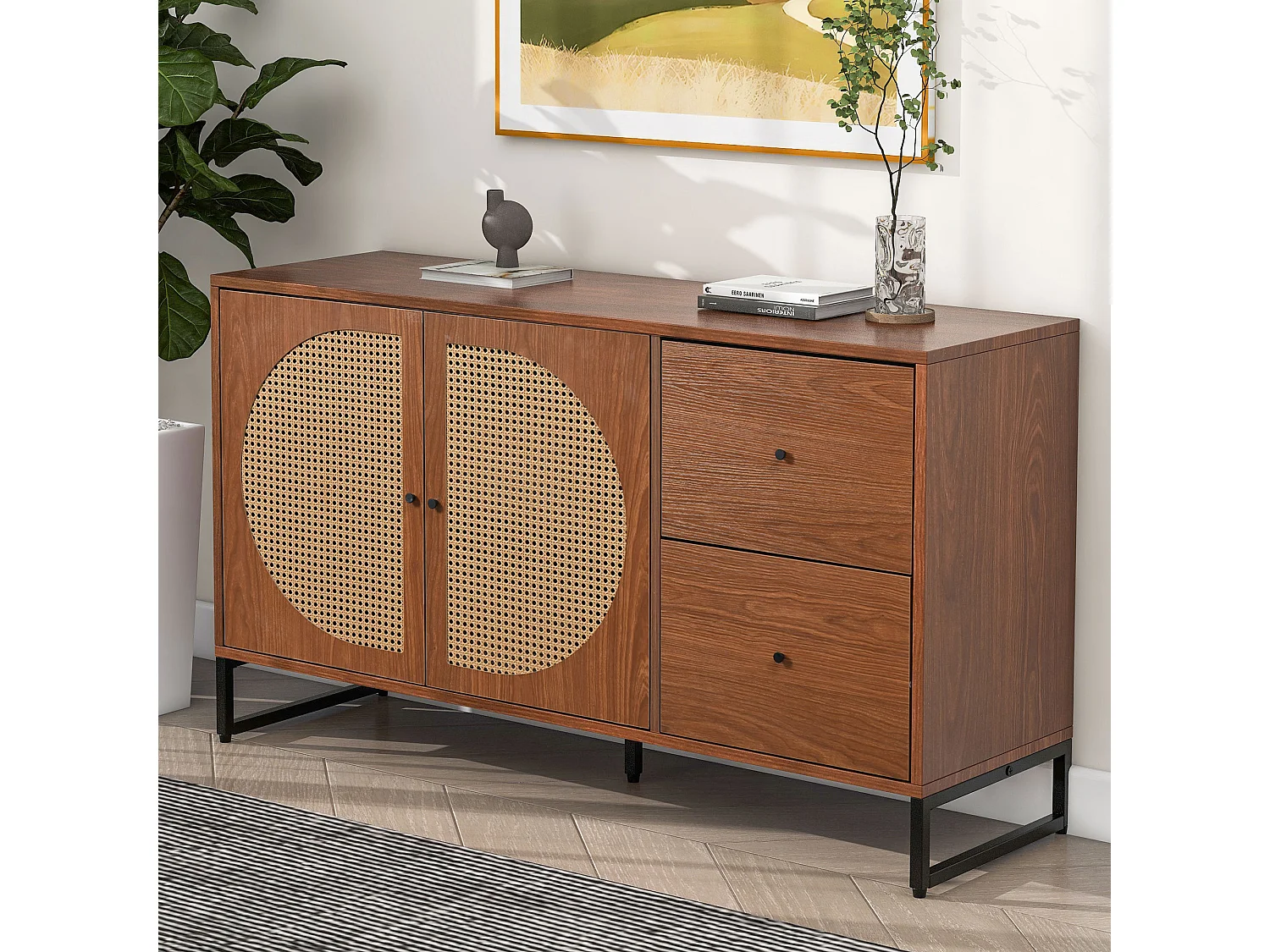 Buffet bas - 2 portes et 2 tiroirs - Naturel foncé