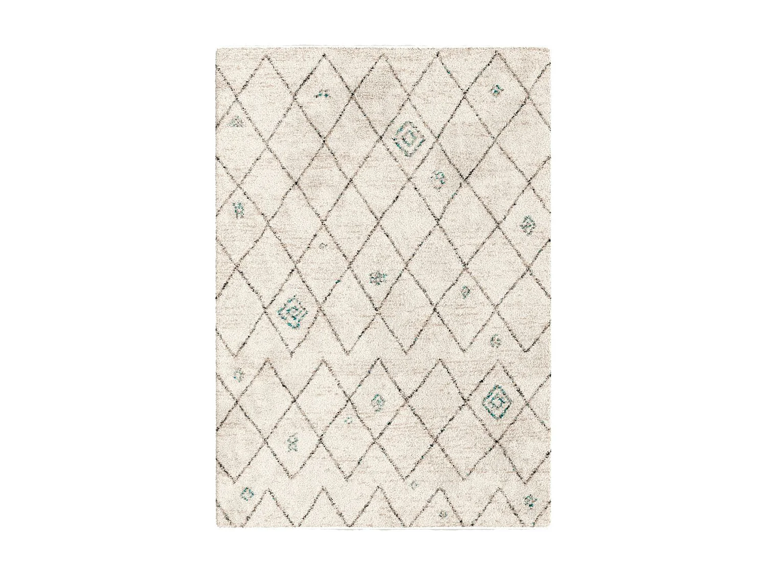 Tapis shaggy 160x230 rectangle tissé crème et bleu motif berbère AMORE 2