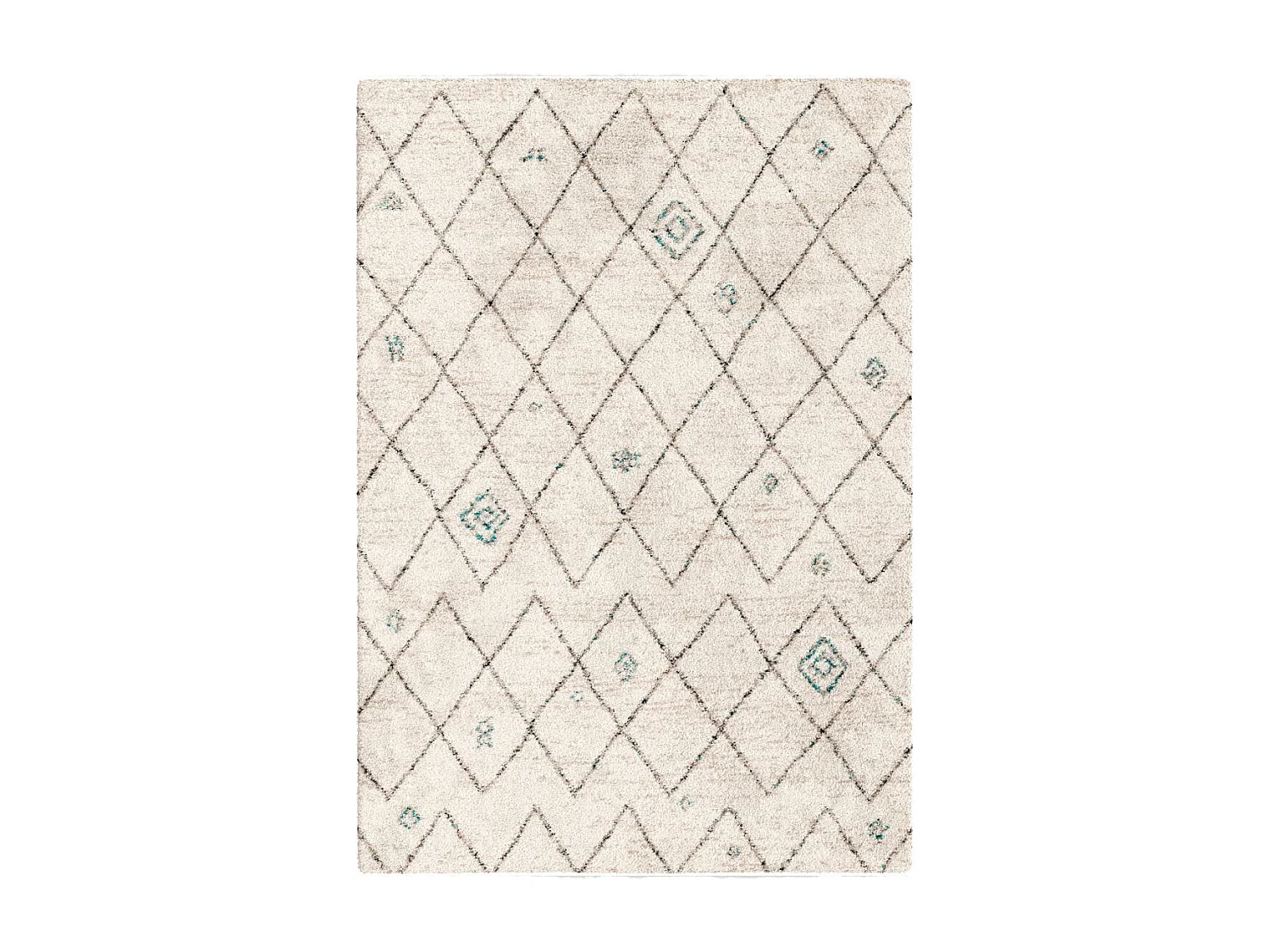 Tappeto Shaggy 160x230 rettangolo intrecciato color crema e blu con motivo berbero AMORE 2