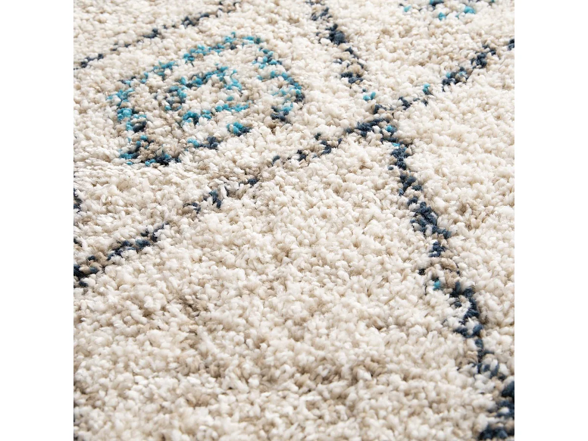 Tappeto Shaggy 160x230 rettangolo intrecciato color crema e blu con motivo berbero AMORE 2