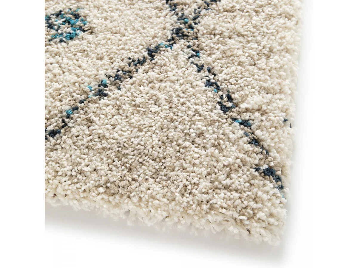 Tappeto Shaggy 160x230 rettangolo intrecciato color crema e blu con motivo berbero AMORE 2