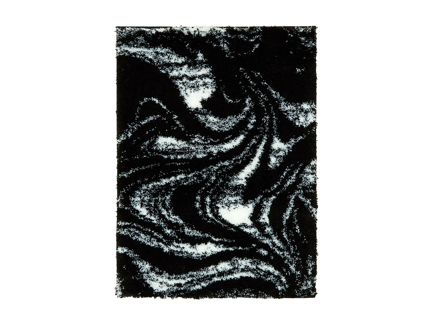 Tapis shaggy 80x150 rectangle tissé noir et blanc motif abstrait EMBER 3