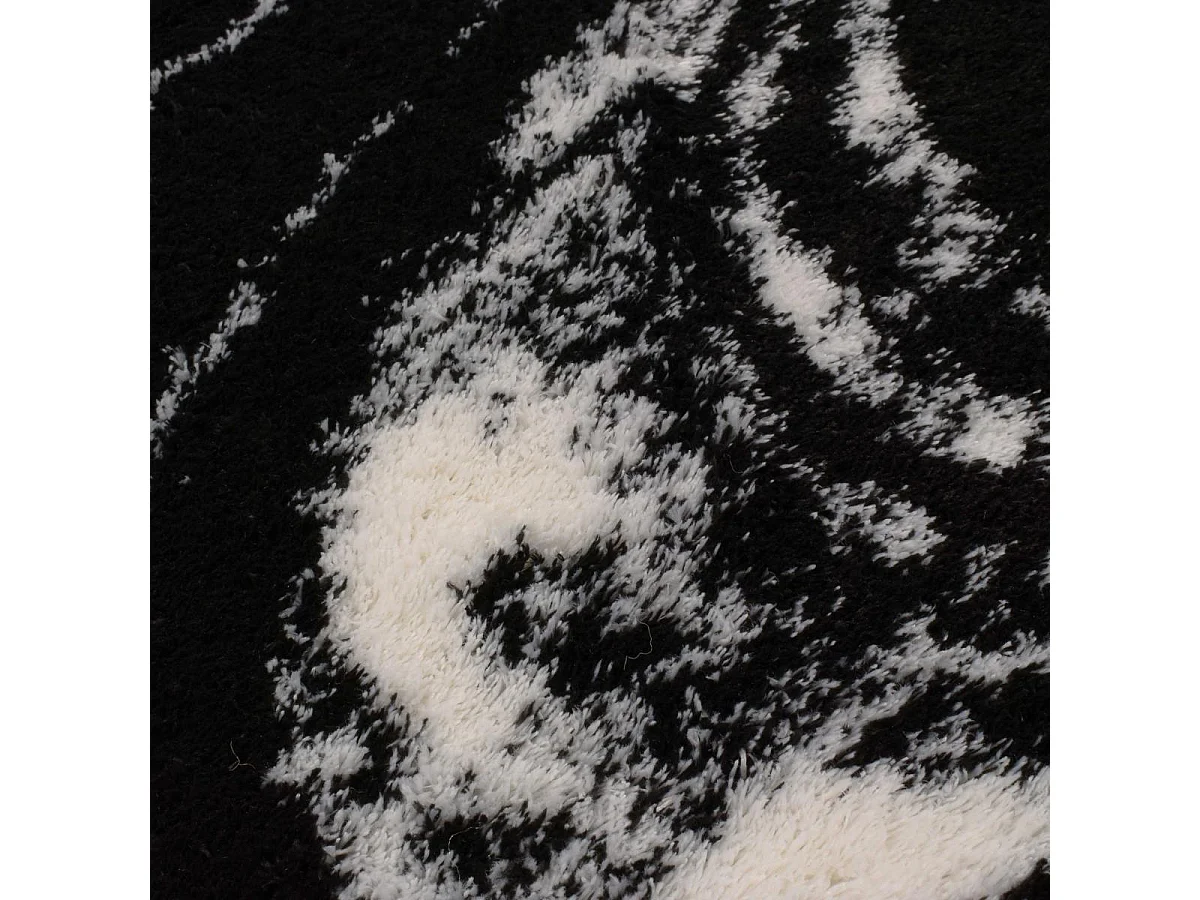 Tapis shaggy 80x150 rectangle tissé noir et blanc motif abstrait EMBER 3