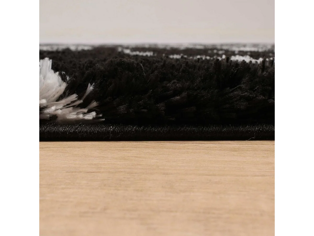 Tapis shaggy 80x150 rectangle tissé noir et blanc motif abstrait EMBER 3