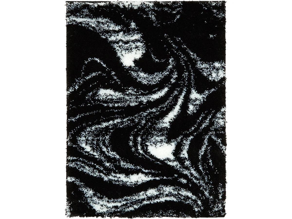 Tapis shaggy 80x150 rectangle tissé noir et blanc motif abstrait EMBER 3